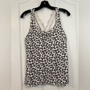 KIAVA Scalloped Black and White Leopard Print Tankini Swim